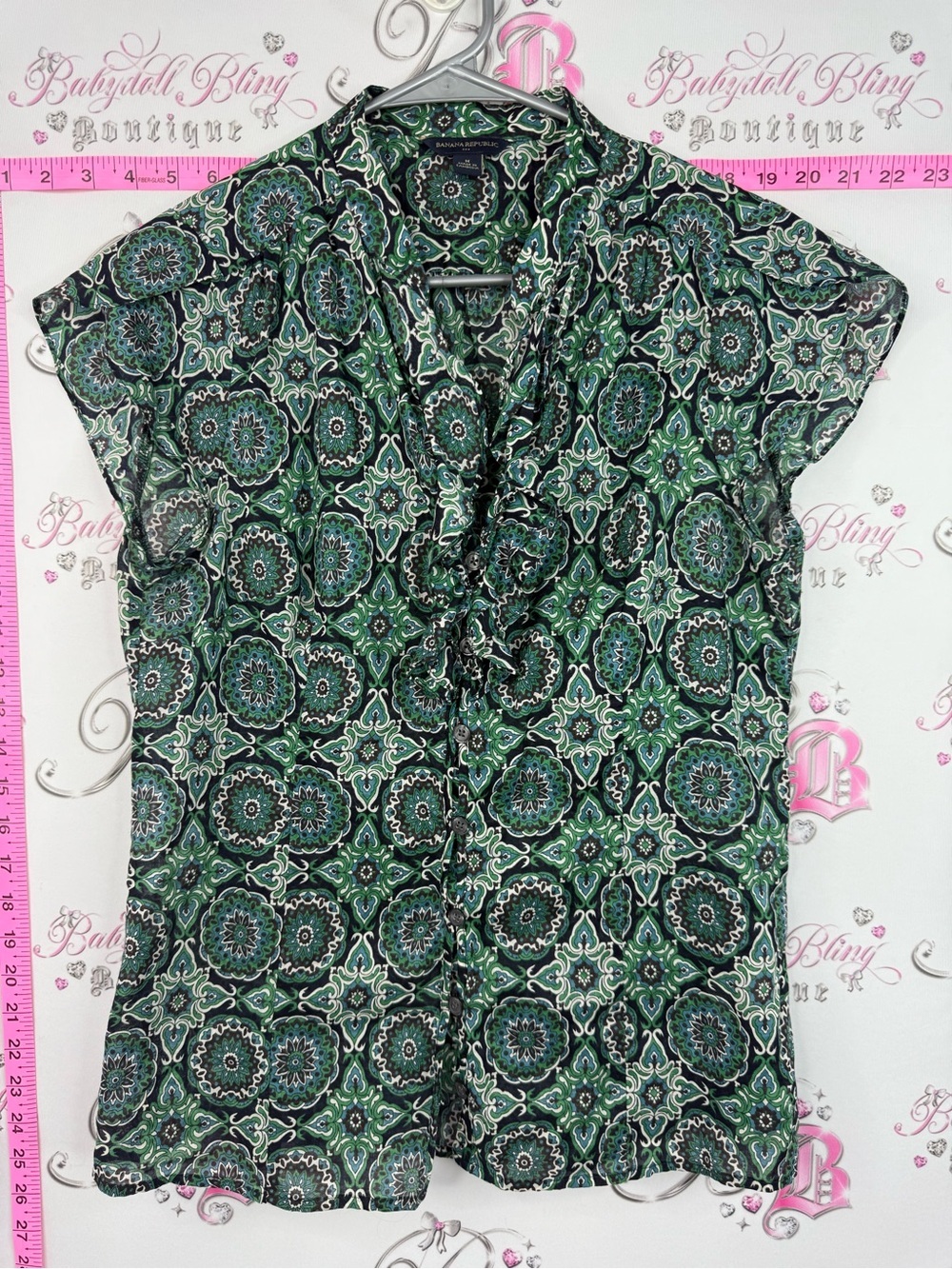Banana Republic shirt floral Green Patterned Cap-Sleeve Blouse
